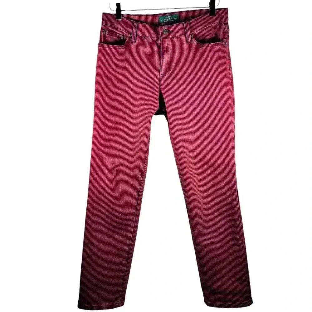 LRL Lauren Jeans Modern Straight Size 8 Striped Jeans Red Blue